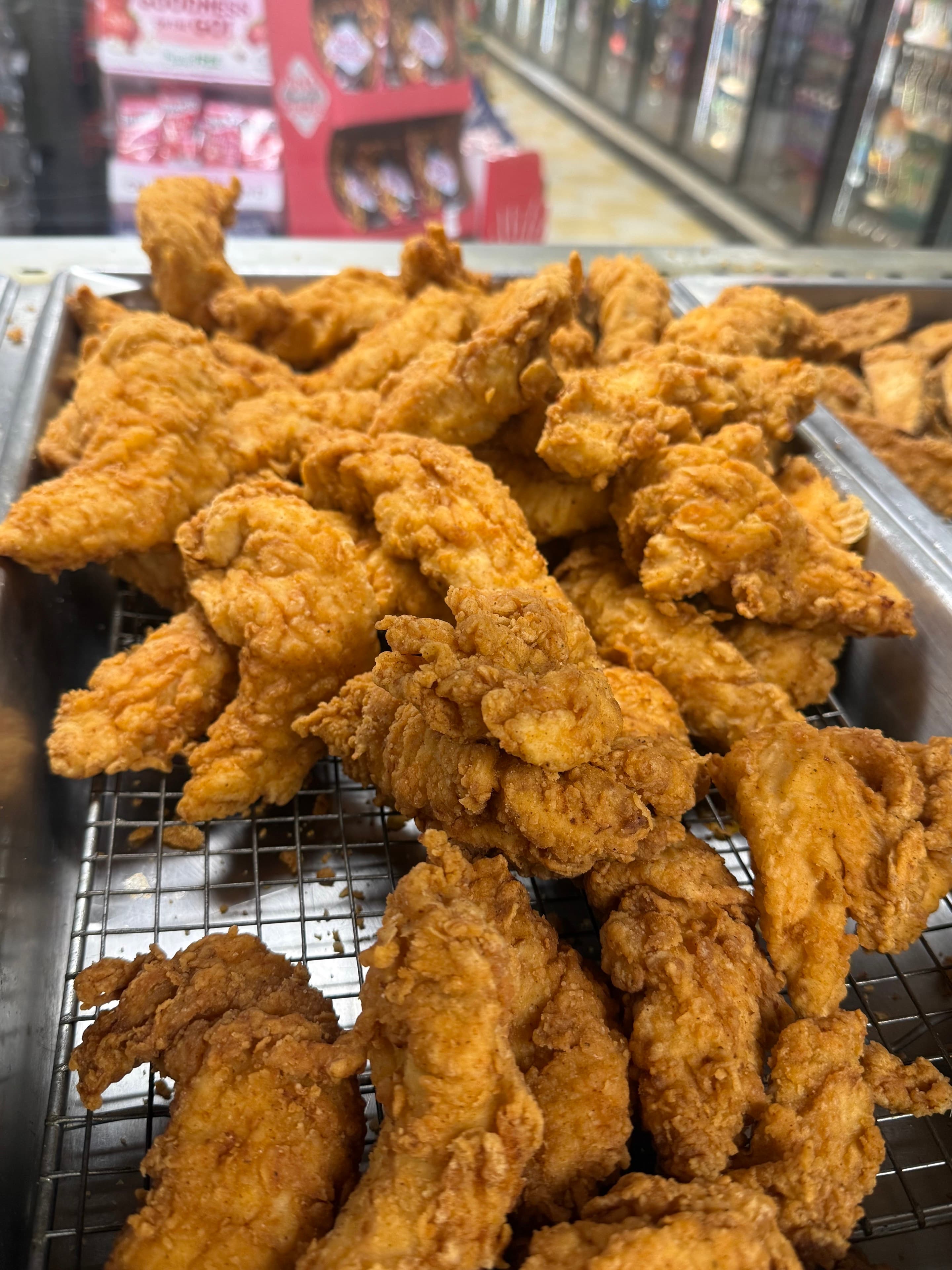 Chester's chicken tenders in the Big John's hot food case